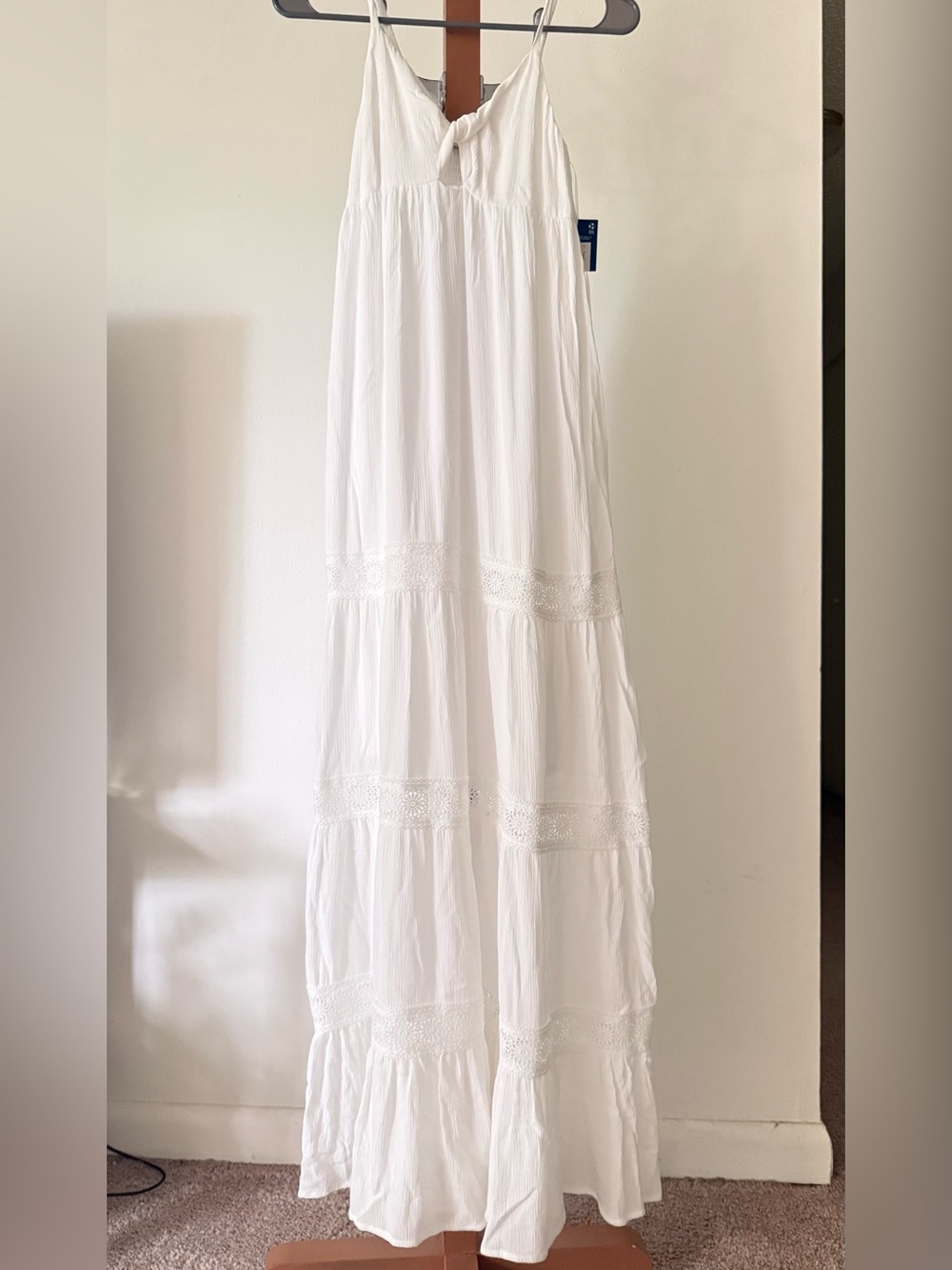 Arizona Jean Company White Tiered Maxi Dress with Lace Inserts